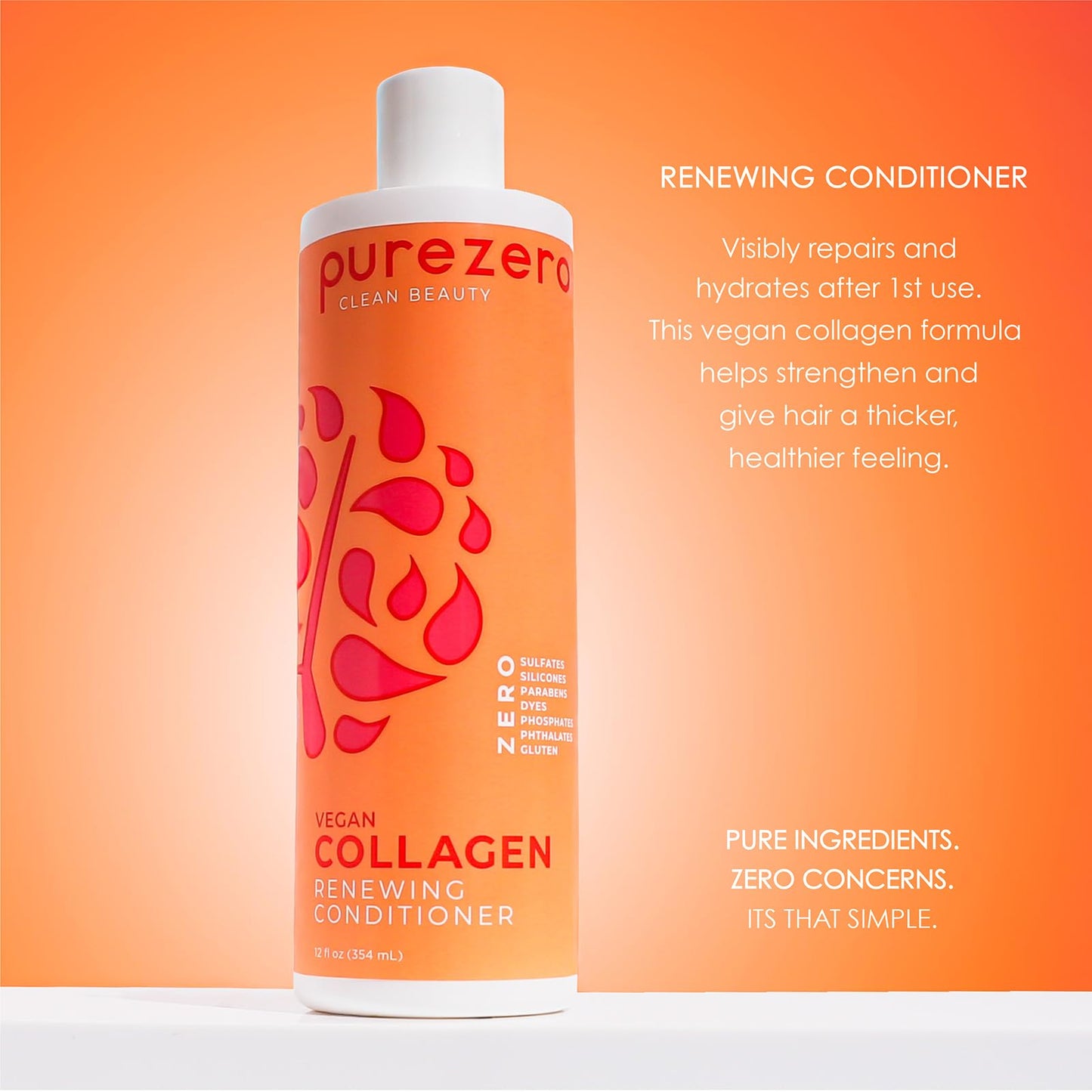 Purezero Collagen Shampoo & Conditioner Set – Plant-Based Collagen, Sulfate-Free, Cruelty-Free, 2 × 12 oz