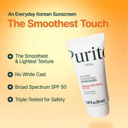 PURITO Korean Sunscreen SPF 50 | Light Texture, No White Cast, Oil-Free (50 mL)