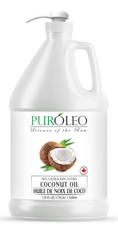PURÓLEO Fractionated Coconut Oil 128oz (3784 ml) – Odorless Carrier Oil for Skin, Hair & Massage
