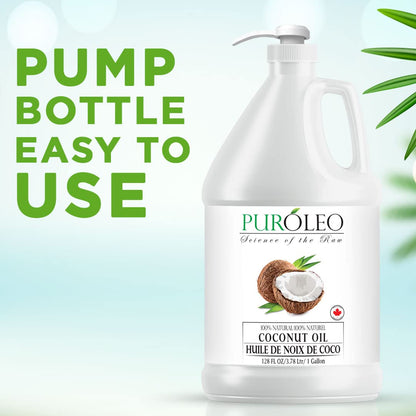 PURÓLEO Fractionated Coconut Oil 128oz (3784 ml) – Odorless Carrier Oil for Skin, Hair & Massage