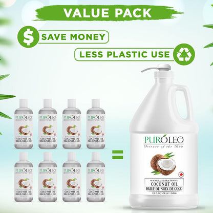 PURÓLEO Fractionated Coconut Oil 128oz (3784 ml) – Odorless Carrier Oil for Skin, Hair & Massage