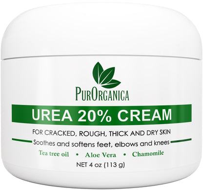 PurOrganica Urea 20% Healing Cream 4 oz – Deep Moisturizing Foot, Hand & Knee Care