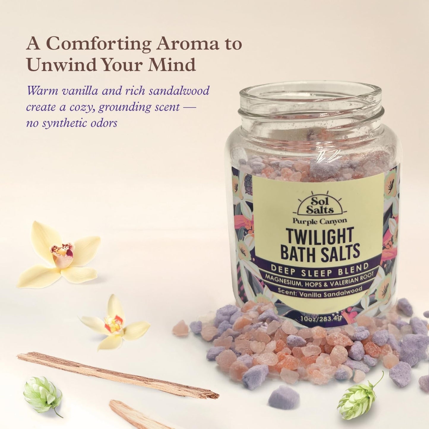 PURPLE CANYON SolSalts Twilight Deep Sleep Bath Salts 10oz | Magnesium-Infused Sandalwood & Vanilla