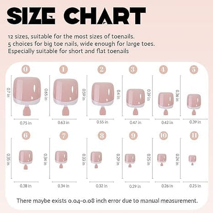 Puyokinm 288pcs French Tip Toe Nails – Short Square, Glue-On, 12-Color 12-Pack Set