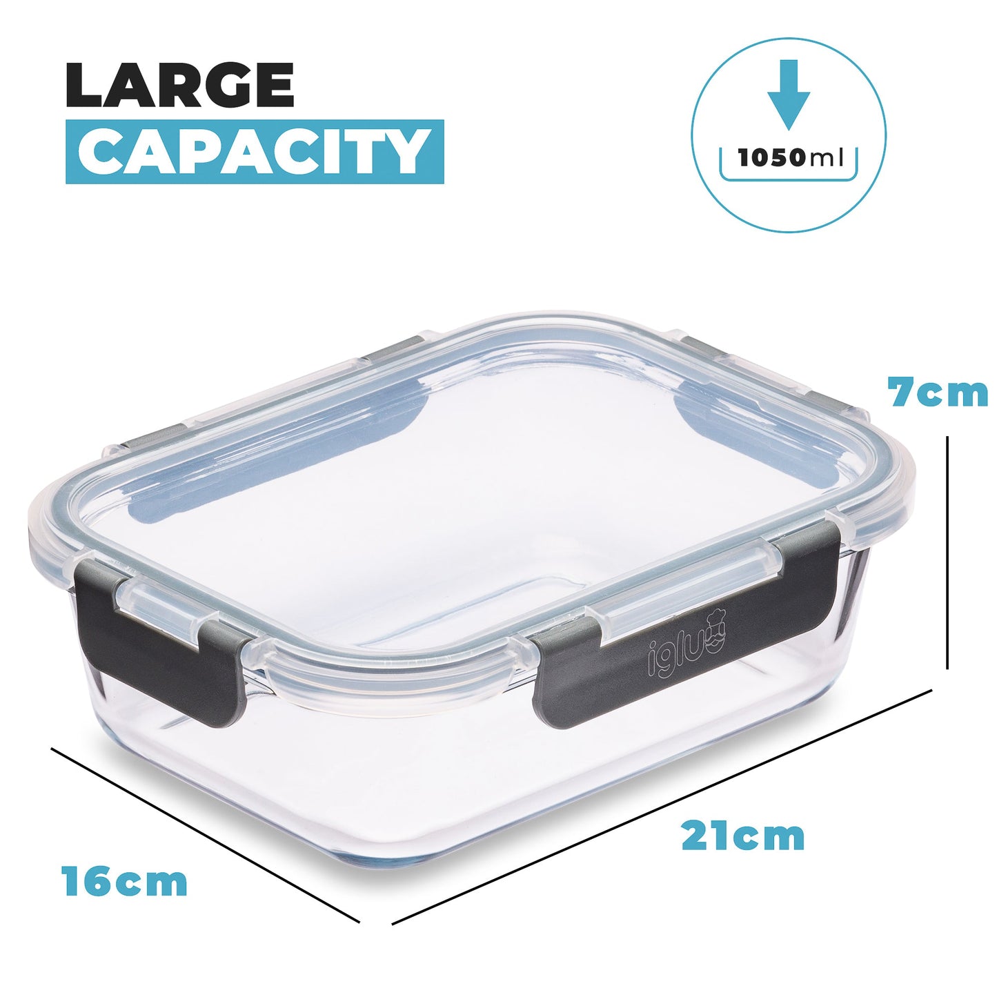 Glass Food Storage Containers with Airtight Lids - 1050ml - 3 PACK