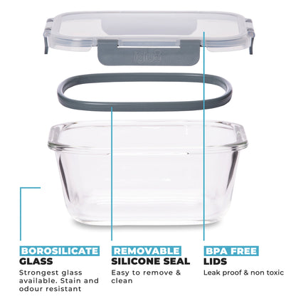 Glass Stackable Square Containers - 800ml, 520ml & 320ml - 3 PACK