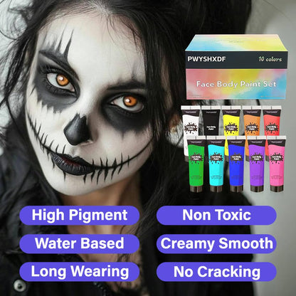 PWYSHXDF 10 Colors Water-Based Face & Body Paint Set for Adults – Non-Toxic & Washable