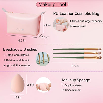 PWYSHXDF Makeup Set – 16-Color Palette, Nude Foundation & Lip Gloss Kit for Beginners & Pros