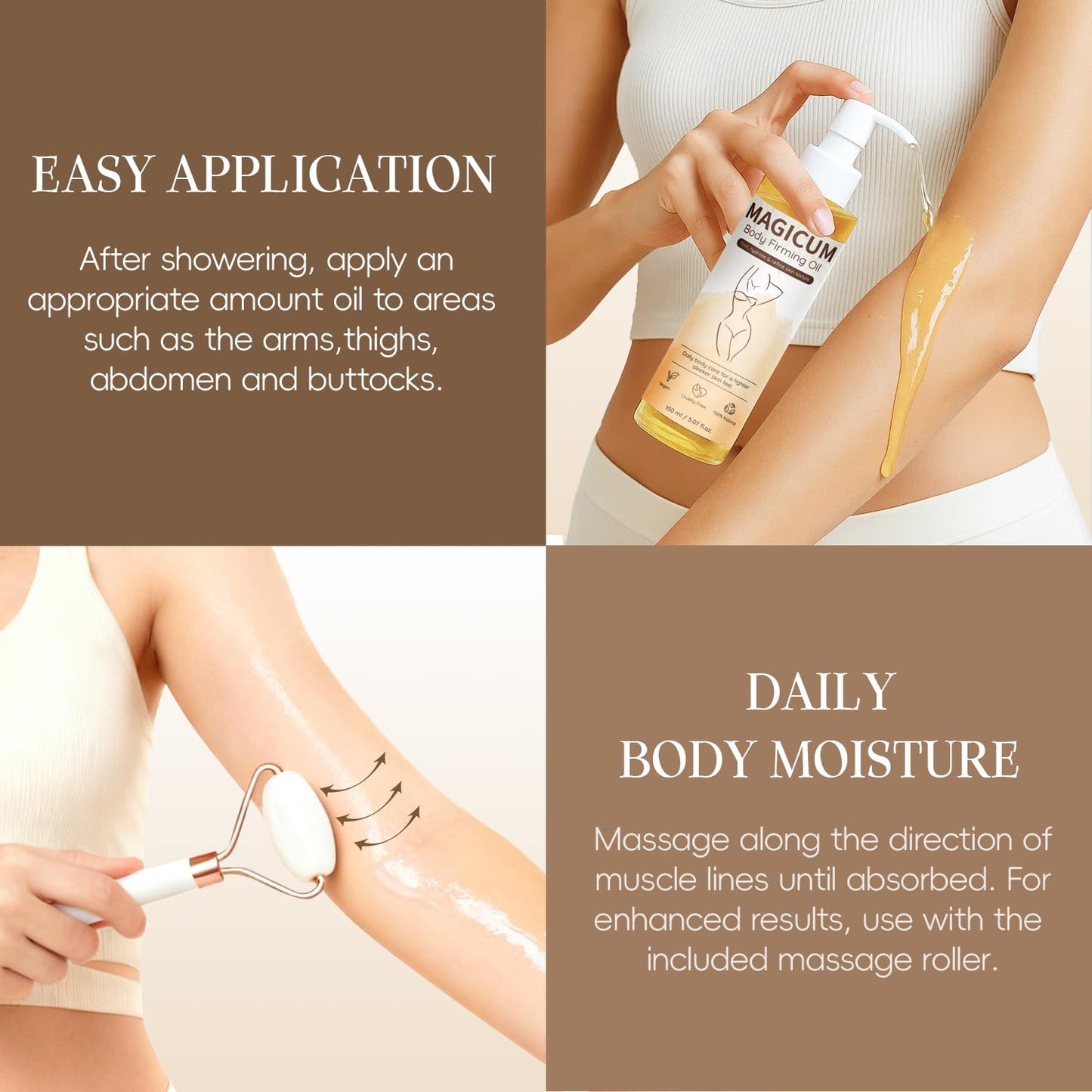 QAH Magic Body Firming Oil with Massage Roller – After Shower Hydration