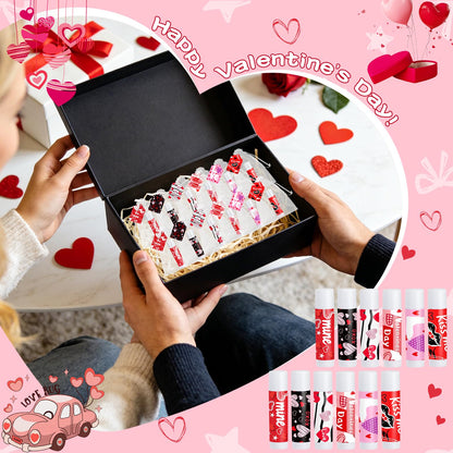QAUYETM 50-Count Valentines Lip Balm Gift Set with Organza Bags & Cards – 6 Flavors