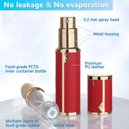 Qavhun Refillable Travel Perfume Atomizer 5ml - Red, TSA-Approved Pocket Sprayer