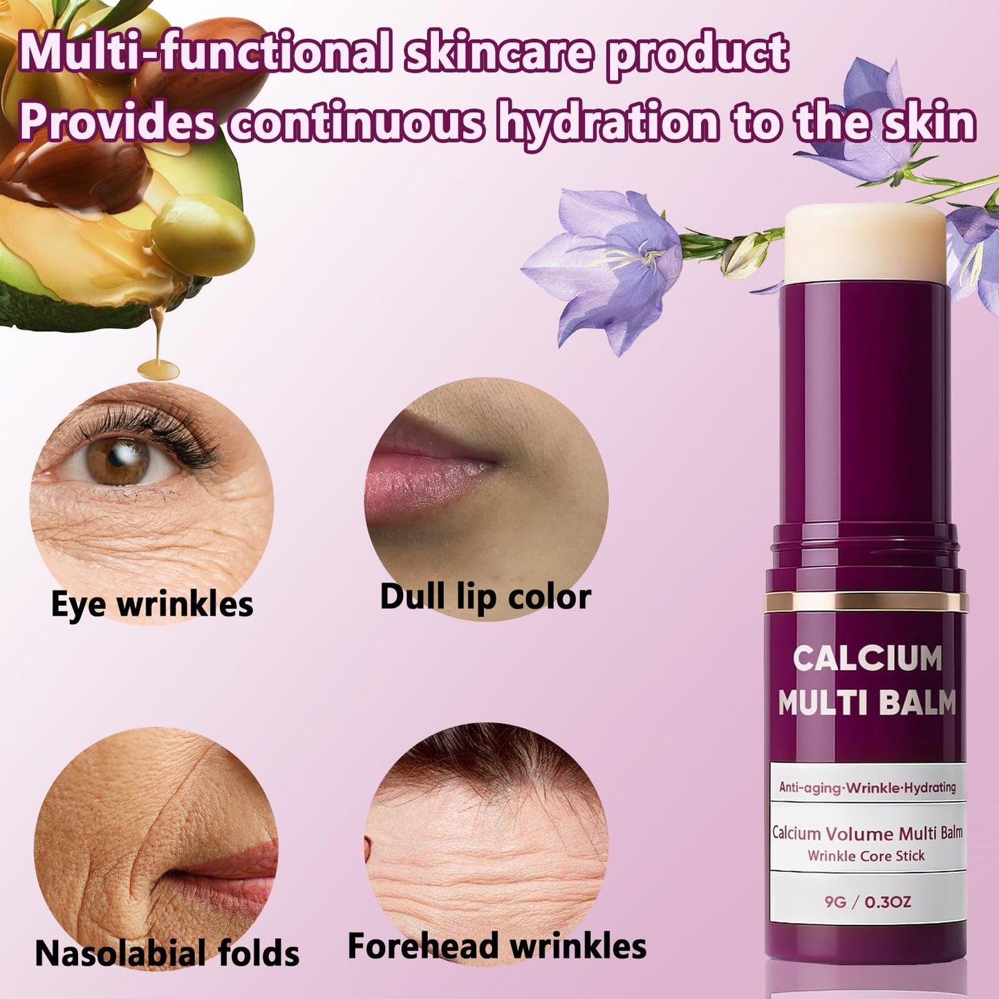 Qawnfy Calcium Multi Balm: Wrinkle Core Stick, Korean Collagen Moisturizing, 9g