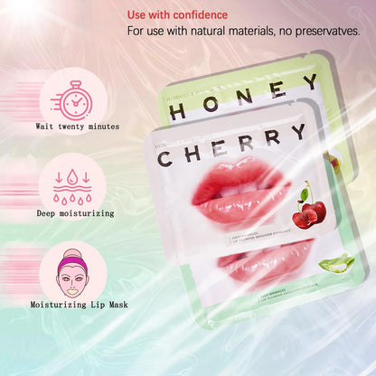 Qawnfy 30Pcs Collagen Crystal Lip Masks – Honey, Cherry & Aloe Lip Care for Hydration