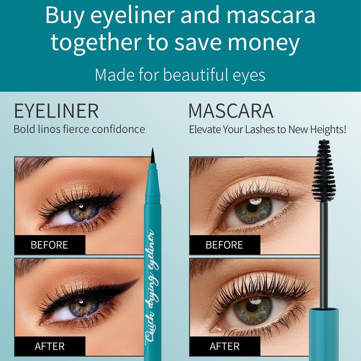 Qawnfy New Extension Mascara & Eyeliner Set – Waterproof, Smudge-Proof, All-Day Definition