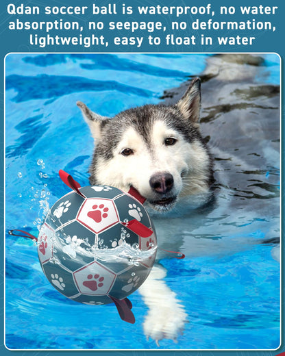 QDAN Dog Soccer Ball with Straps - 10 Inch Durable Outdoor Toy for Fetch, Tug & Training