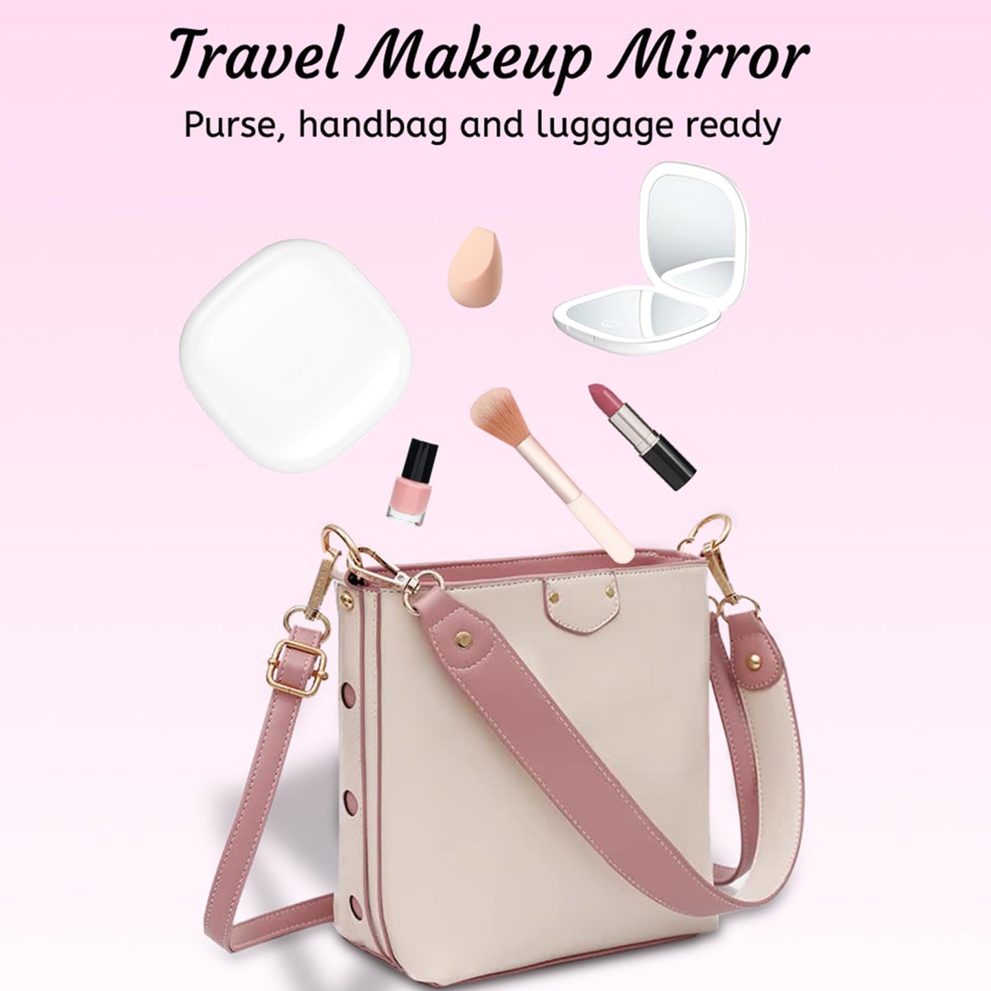 Qidoe Compact LED Travel Mirror — 1x/10x Magnification, 3 Lighting Modes, USB-C Rechargeable