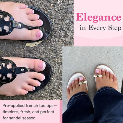 QIEK Toe Nail Press Ons French Tip Berry Pink – 270 Pcs, 15 Sizes, DIY Salon-Quality Pedicure