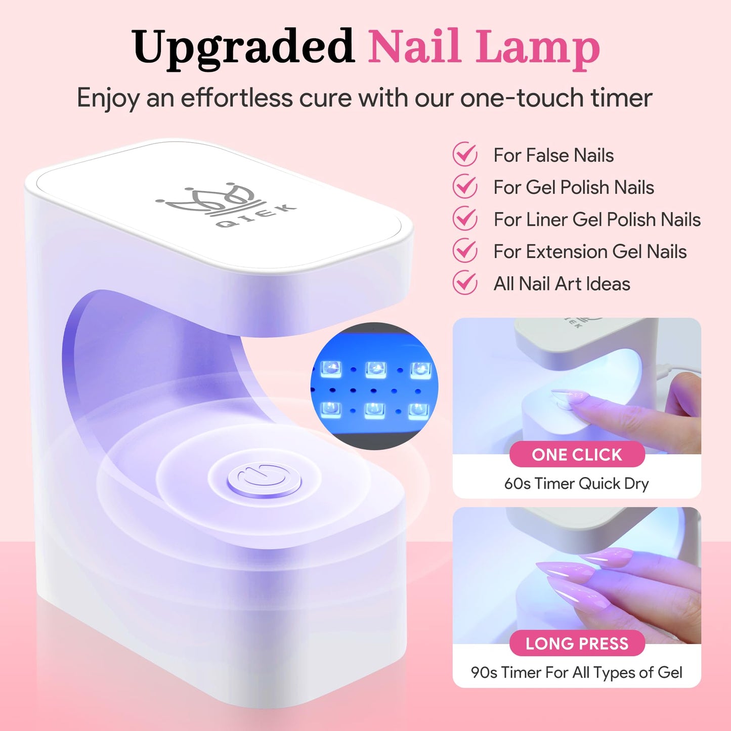 QIEK Medium Almond Pre-Building Nail Tips Kit | 240 Pcs, 15 Sizes, UV Lamp, Glue Gel
