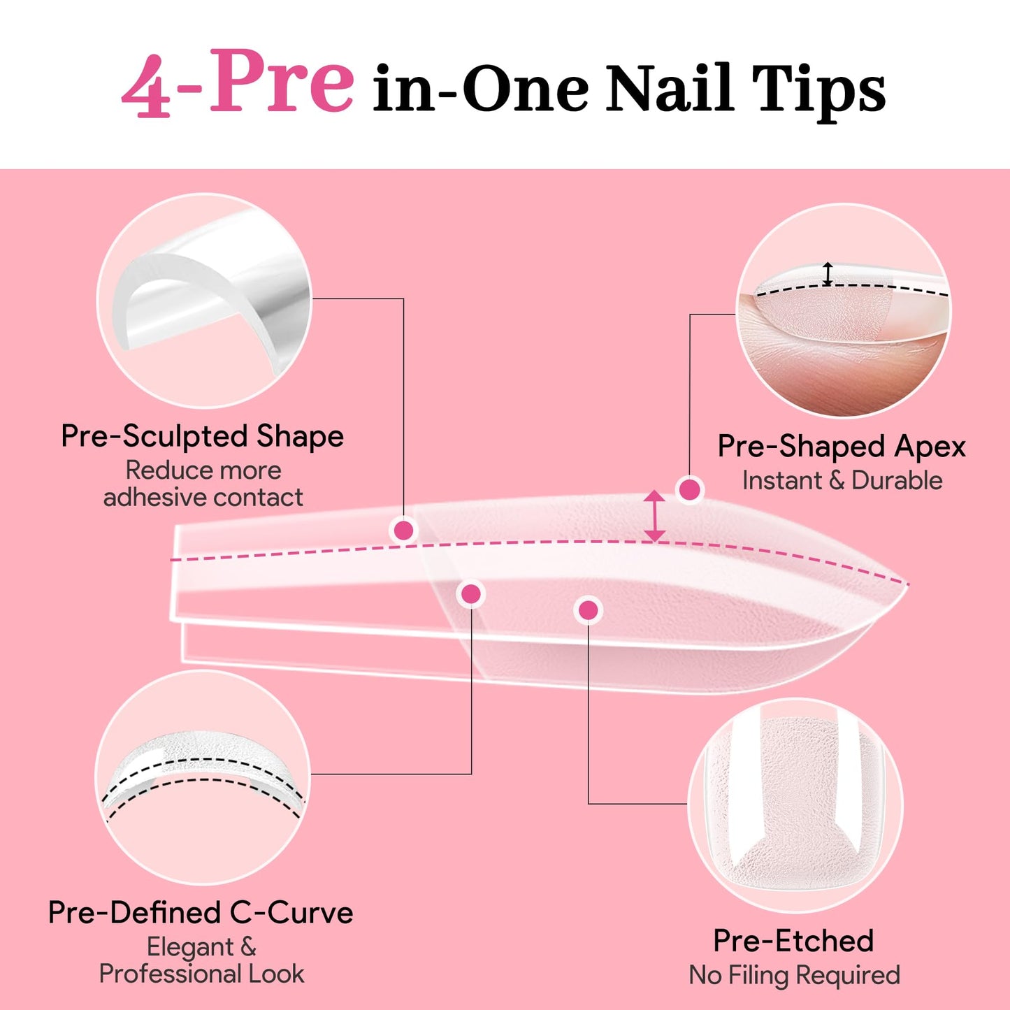 QIEK Nail Tips Kit – Medium Square Pre-Built Apex, 240 Pcs, 15 Sizes