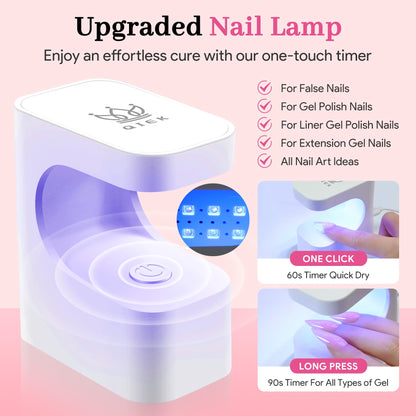 QIEK Nail Tips Kit – Medium Square Pre-Built Apex, 240 Pcs, 15 Sizes