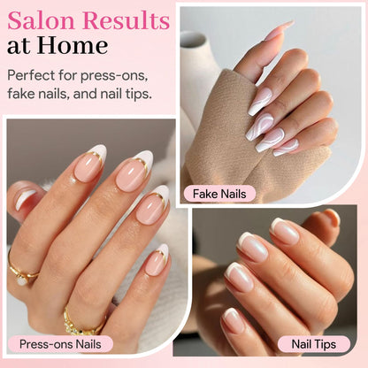 QIEK No-Lamp Nail Glue & Remover Set – Quick-Dry 10ml, Up to 28 Days Hold, 10g Remover