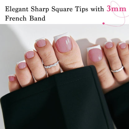 QIEK Toe Nail Press Ons French Tip Berry Pink – 270 Pcs, 15 Sizes, DIY Salon-Quality Pedicure