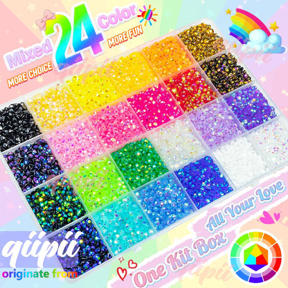 qiipii 24 Color Jelly Resin Rhinestones – 7200pcs, 4mm Flatback AB Gems for DIY Crafts