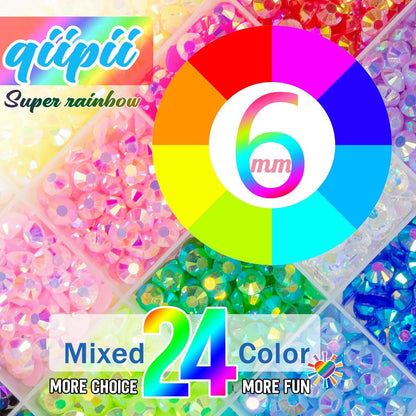Qiipii 24-Color Jelly Resin Rhinestones (6mm) with B7000 Glue
