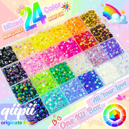 qiipii 24 Color 6mm Jelly Resin Rhinestones with B7000 Glue – Colorful Flatback Gems for Crafts