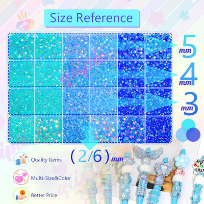 qiipii 3-Color Blue AB Jelly Resin Rhinestones (2–6mm) with B7000 Glue