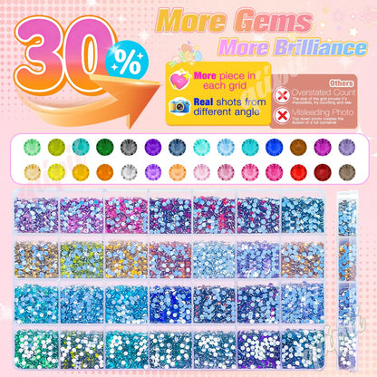 qiipii 28-Color 3mm Crystal Resin Rhinestones with B7000 Glue – Flatback SS10 for Nails, Eyes, Face, Crafts