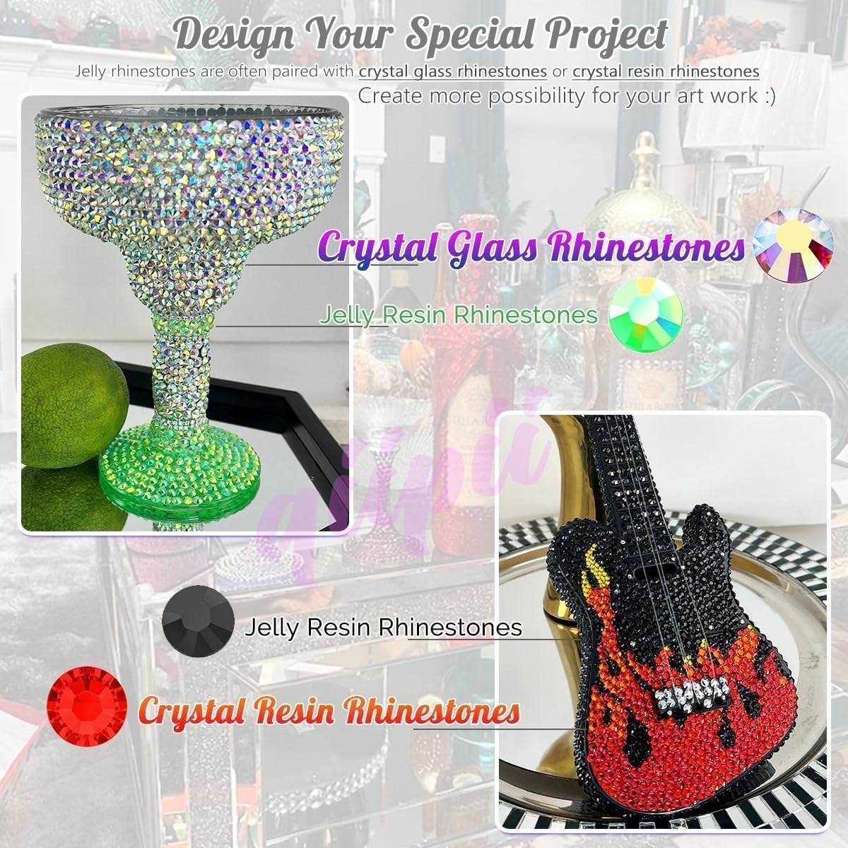 qiipii 24 Color 6mm Jelly Resin Rhinestones with B7000 Glue – Colorful Flatback Gems for Crafts