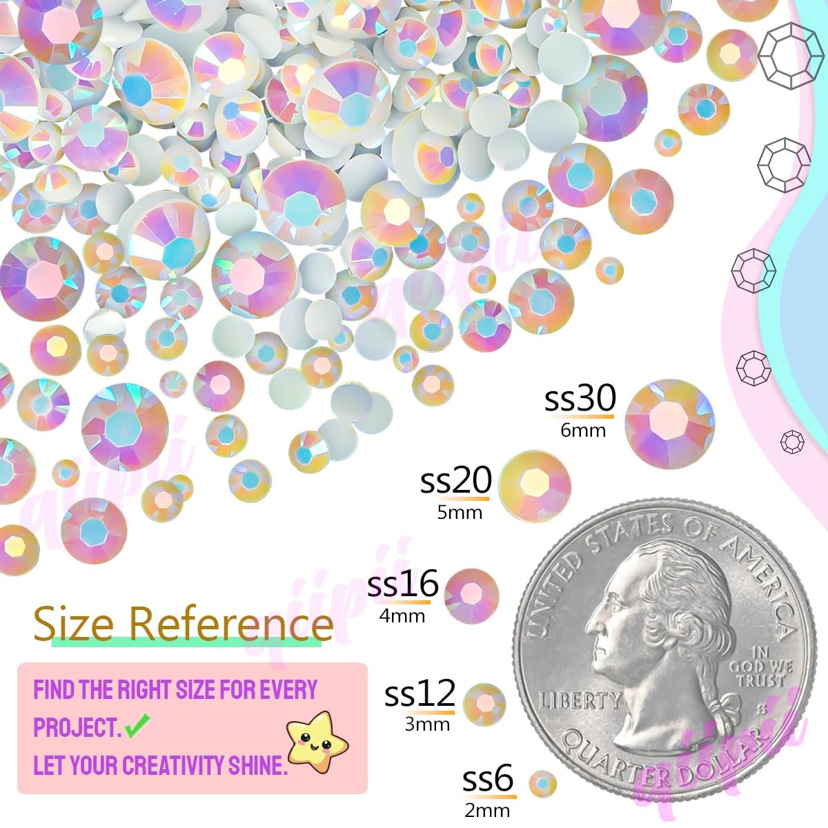 qiipii 24 Color 6mm Jelly Resin Rhinestones with B7000 Glue – Colorful Flatback Gems for Crafts