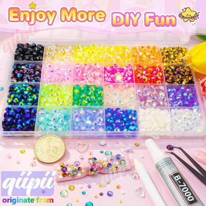 qiipii 24 Color 6mm Jelly Resin Rhinestones with B7000 Glue – Colorful Flatback Gems for Crafts