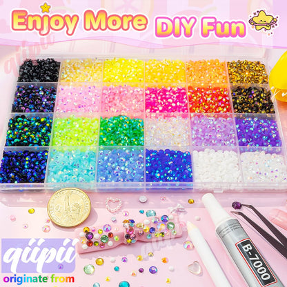qiipii 24 Color Jelly Resin Rhinestones – 7200pcs, 4mm Flatback AB Gems for DIY Crafts