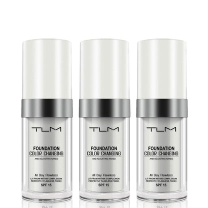 QINGFANGLI 3-Pack TLM Color Changing Foundation Liquid Base SPF15 — All-Day Flawless