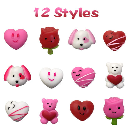 QINGQIU 24 PCS Valentines Day Mochi Squishy Toys – 12 Styles, Fun Classroom Gifts & Party Favors