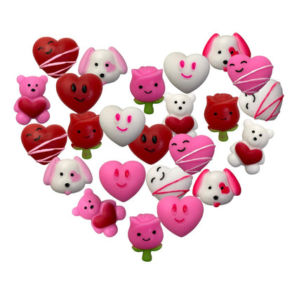 QINGQIU 24 PCS Valentines Day Mochi Squishy Toys – 12 Styles, Fun Classroom Gifts & Party Favors
