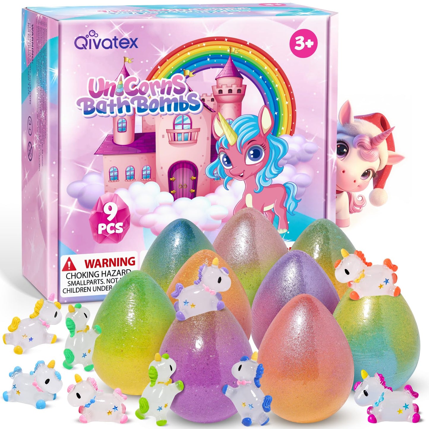 Qivatex Unicorn Bath Bombs for Girls – Natural Organic, Toys Inside, Gift Ideas
