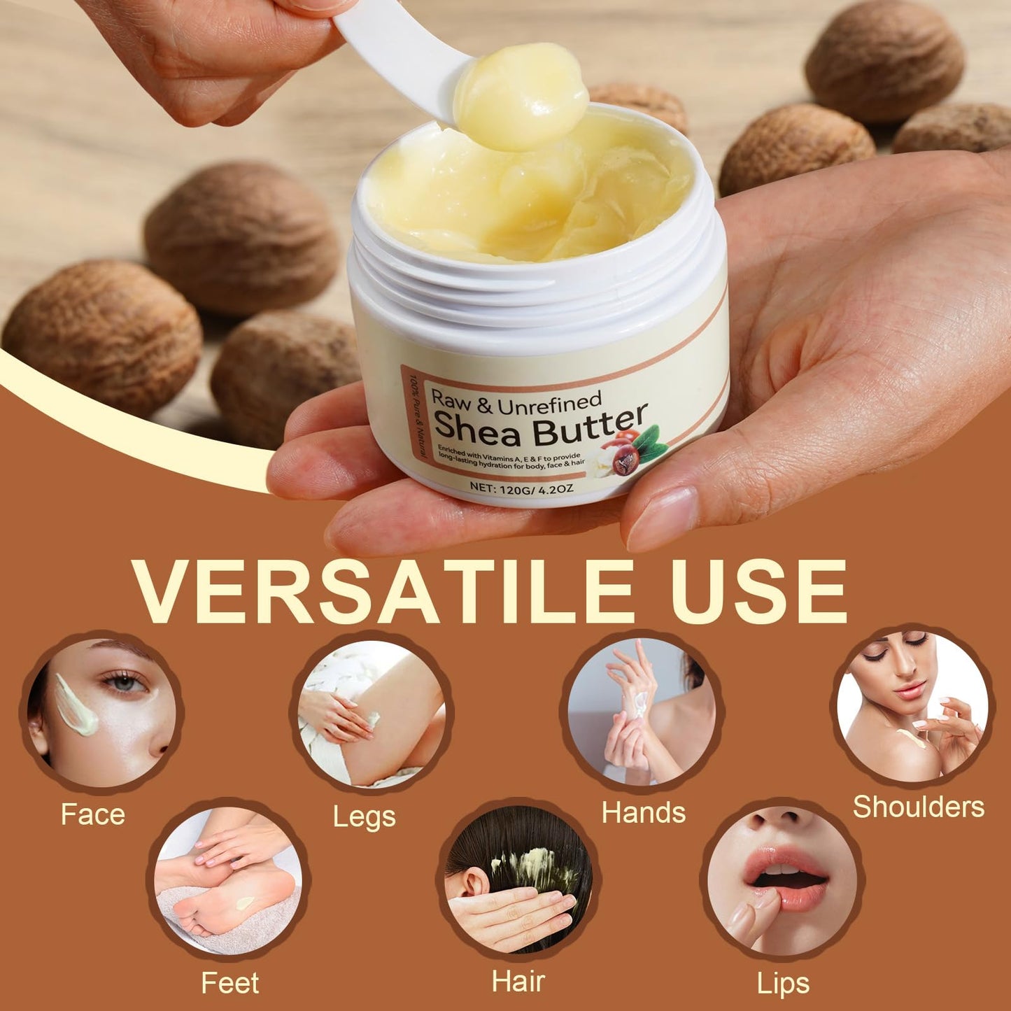 QJCWXIAOX Raw & Unrefined Shea Butter – Pure Vitamins & Deep Hydration for Skin, Hair & DIY