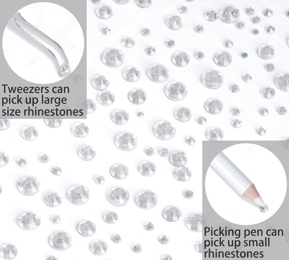 QOGIR 10000 Pieces Mixed Size Clear Hotfix Rhinestones – 4 Boxes with Tweezers & Picking Pen
