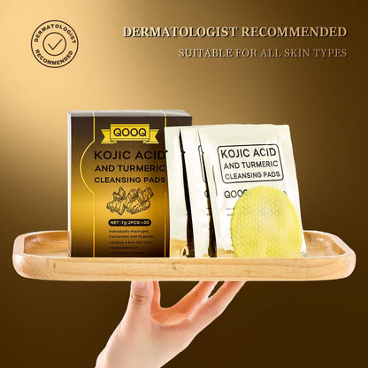 QOOQ Turmeric Kojic Acid Cleansing Pads – Individually Sealed Travel-Size (20 Pads) | Gentle Brightening Exfoliator
