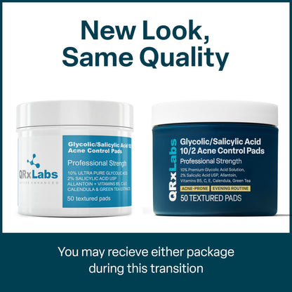 QRxLabs Salicylic & Glycolic Acid Acne Clearing Pads - 2% Salicylic, 10% Glycolic - 50 Count