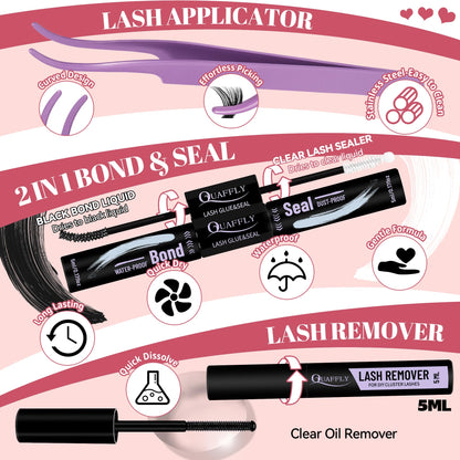 QUAFFLY Valentine's Day Eyelash Gift Set – 8-Style DIY Lash Extension Kit (1896 Pcs, 8–18mm D-Curl)