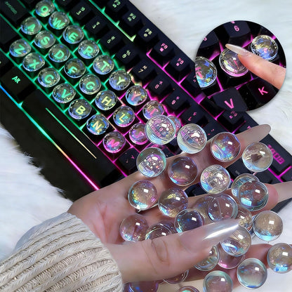 Quafochi 60pcs Keyboard Stickers for Long Nails – Clear Glass Bubbles, No-Residue, Universal Fit