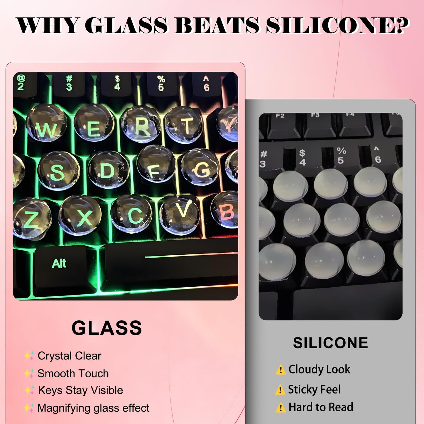 Quafochi 60pcs Keyboard Stickers for Long Nails – Clear Glass Bubbles, No-Residue, Universal Fit