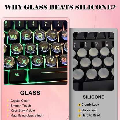 Quafochi 60pcs Keyboard Stickers for Long Nails – Clear Glass Bubbles, No-Residue, Universal Fit