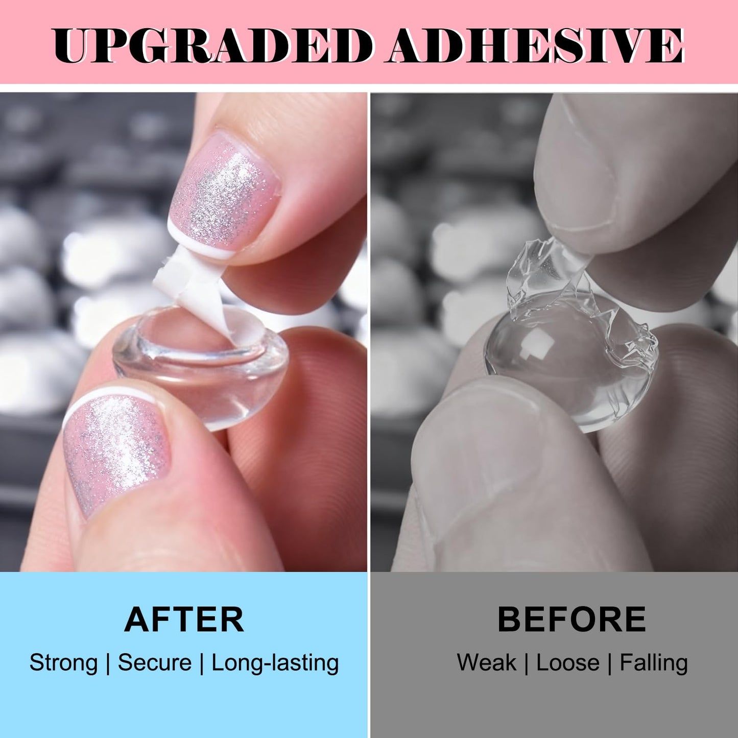 Quafochi 60pcs Keyboard Stickers for Long Nails – Clear Glass Bubbles, No-Residue, Universal Fit