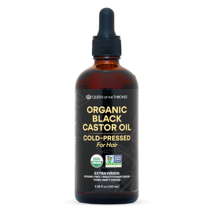 QUEEN OF THE THRONES Organic Black Castor Oil – 100mL with Dropper | Pure, Hexane-Free