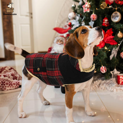 Queenmore Dog Winter Coat - Warm Quilted Plaid Jacket with Leash Hole (XS-XL)